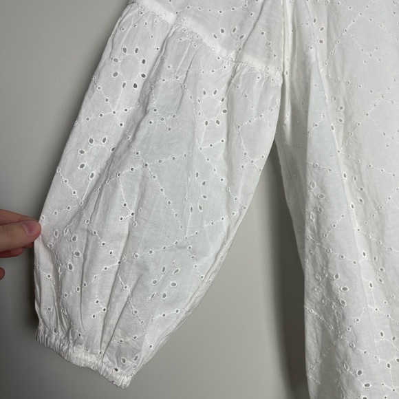 J. Jill | White Eyelet V Neck Button Front Blouse Large Boho Prairie - Picture 4 of 8